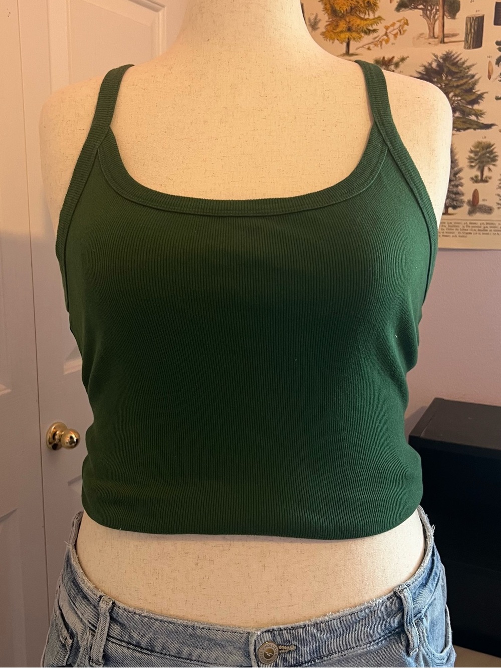 Old Navy Ribbed Dark Green Square-Neck Tank